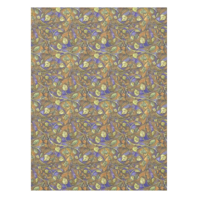 Green Leaves Stems From Raspberry Bush Blue Gold  Tablecloth (Front)