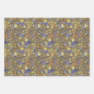 Green Leaves Stems From Raspberry Bush Blue Gold Wrapping Paper Sheets