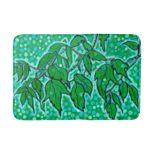 Green Leaves Summer Nature Floral Art Sketch Bath Mat (Front)