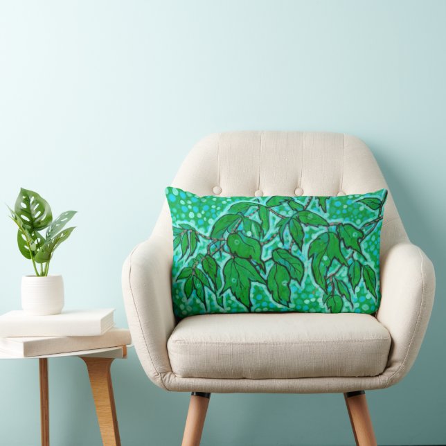 Green Leaves Summer Nature Floral Art Sketch Lumbar Pillow (Chair)