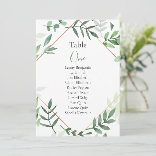 Green leaves Table Number Seating Chart