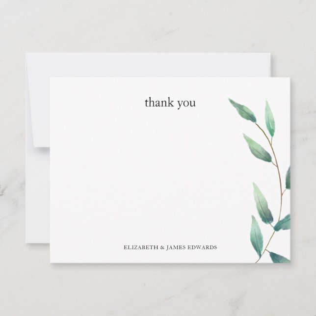 Green Leaves Thank You Couple Personalized Note Card (Front)