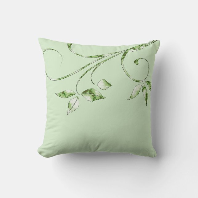 Green Leaves Throw Pillow (Front)