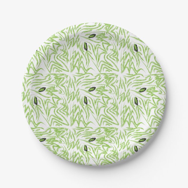 Green Leaves Tropical Greenery Paper Plates (Front)