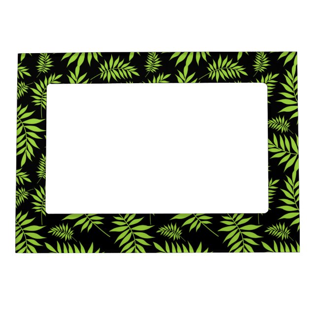 Green Leaves Tropical Jungle Dark Black Plant Magnetic Frame (Front)