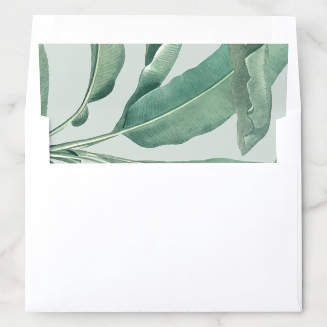 Green Leaves Tropical Wedding Invitation Envelope Liner (In Envelope)