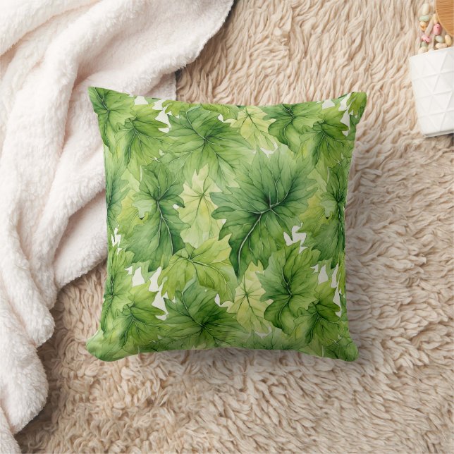 Green Leaves Unique Elegant Modern Greenery  Throw Pillow (Blanket)