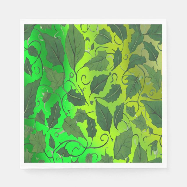 Green Leaves & Vines on Green Gradient Background Napkins (Front)