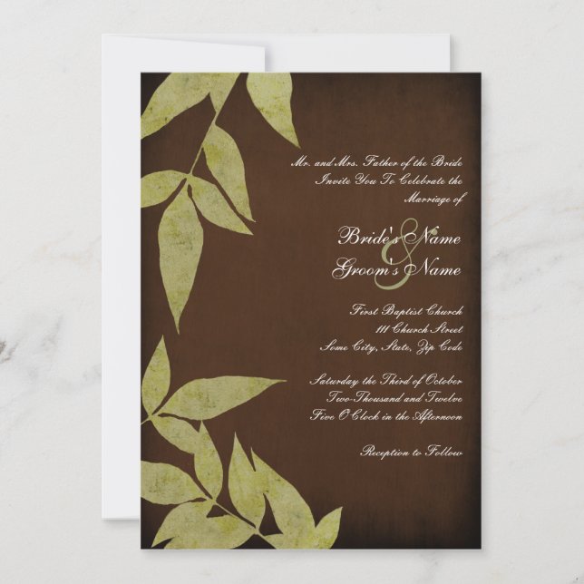 Green Leaves Vintage Wedding Invitations (Front)