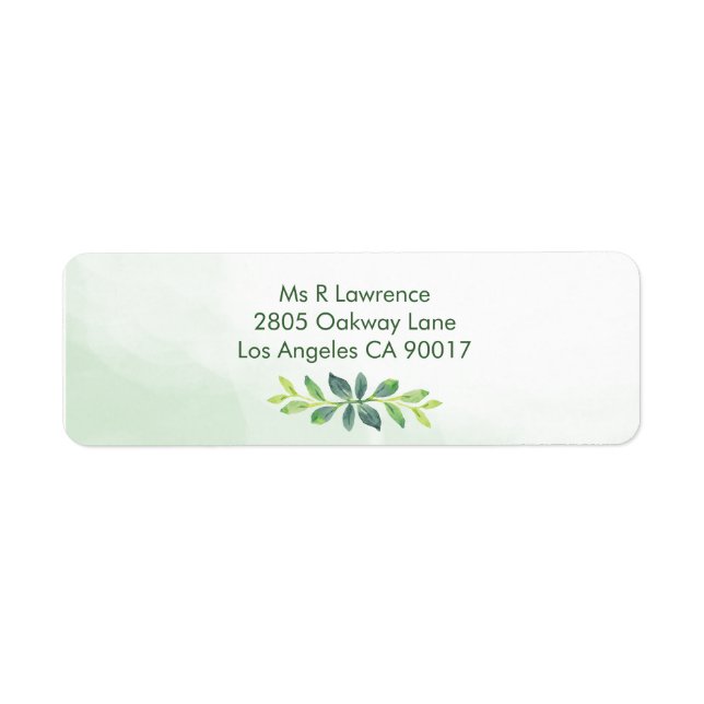 Green Leaves Watercolor Address Label (Front)