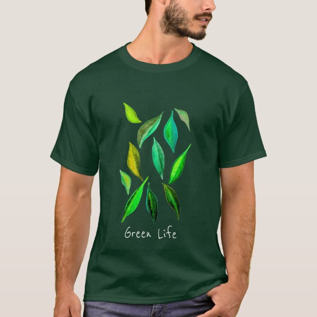 Green Leaves watercolor eco environmental T-Shirt (Front)