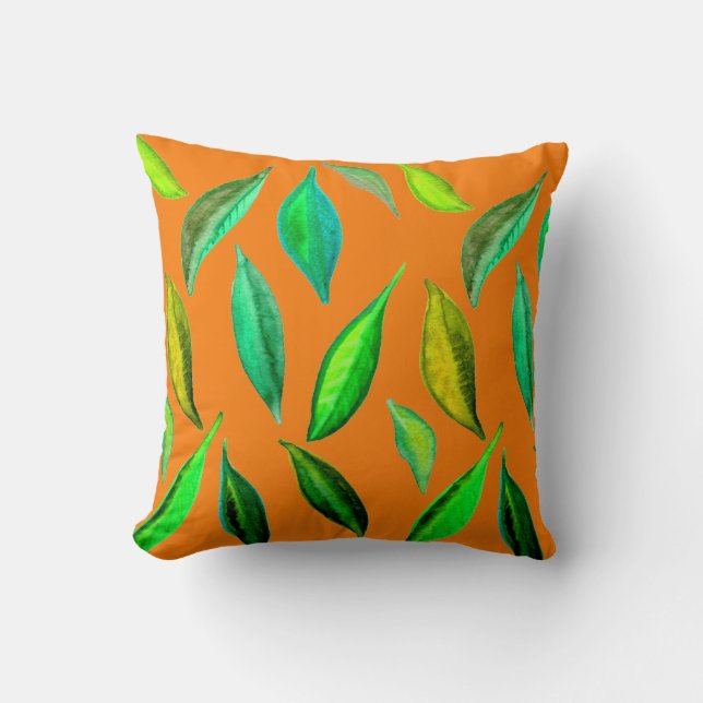 Green Leaves watercolor environmental Throw Pillow (Front)