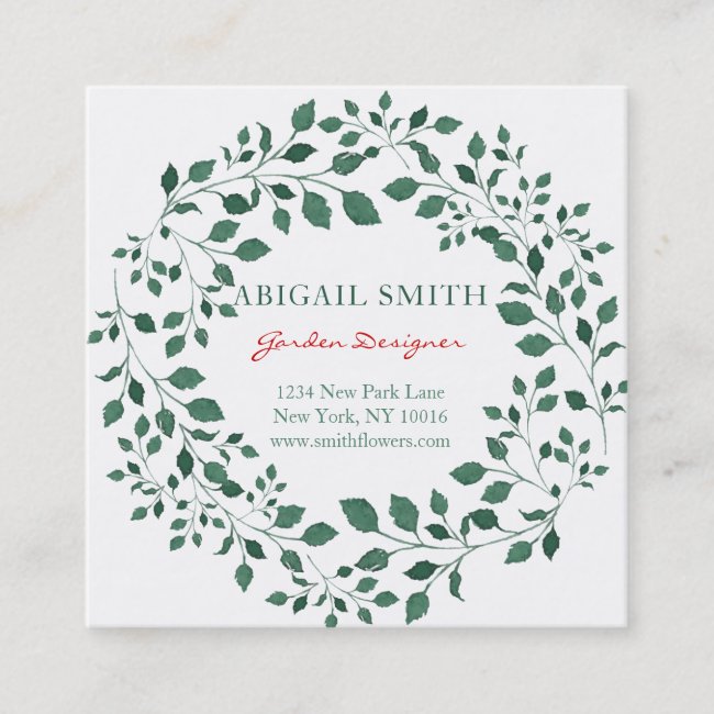 Green leaves watercolor wreath Business Card