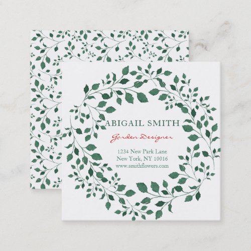 Green leaves watercolor wreath Business Card