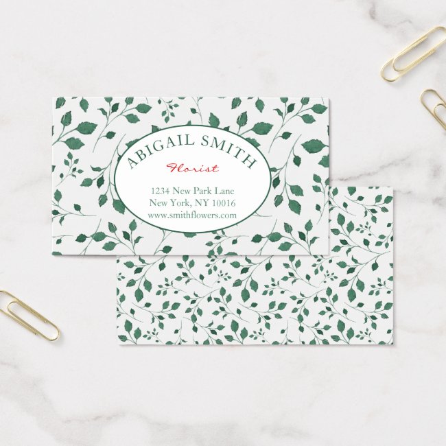 Green leaves watercolor wreath Business Card