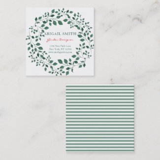 Green leaves watercolor wreath Business Card