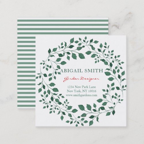 Green leaves watercolor wreath Business Card