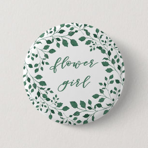 Green leaves watercolor wreath Flower girl Button