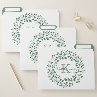 Green leaves watercolor wreath | Monogram File Folder