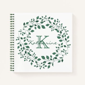 Green leaves watercolor wreath | Monogram