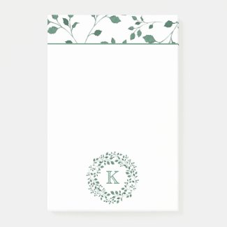 Green leaves watercolor wreath | Monogram Post-it Notes