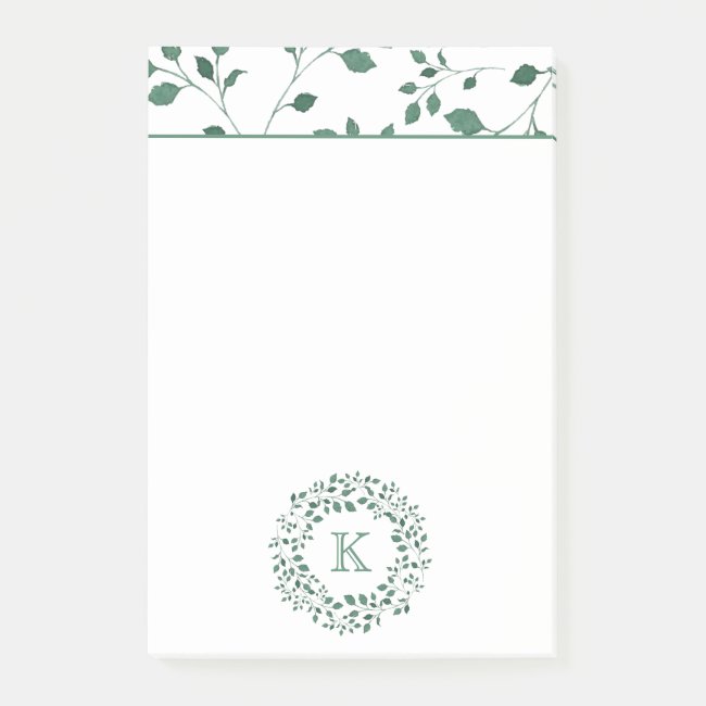 Green leaves watercolor wreath | Monogram