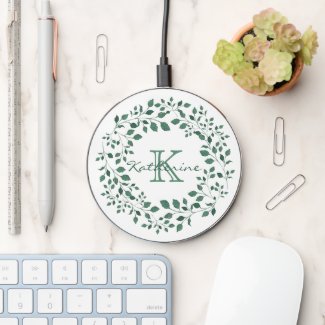 Green Leaves Watercolor Wreath | Monogram