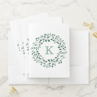 Green Leaves Watercolor Wreath | Monogrammed