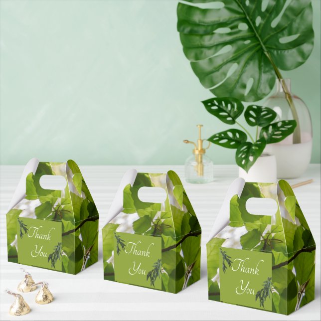 Green Leaves Wedding Gable Favor Box White Print (Multiple)