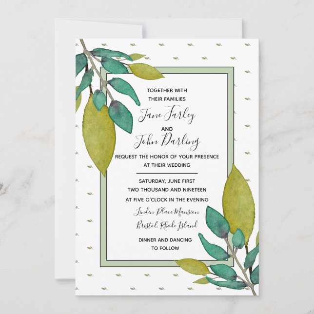 Green Leaves Wedding Invitation (Front)