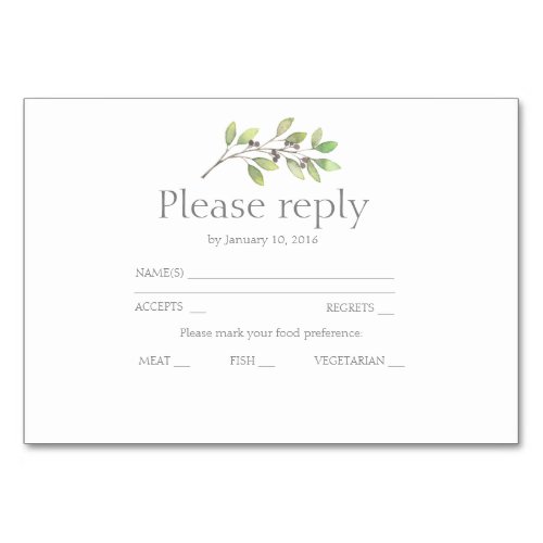 Green leaves wedding invitation rsvp table number