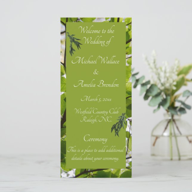 Green Leaves Wedding Program (Standing Front)