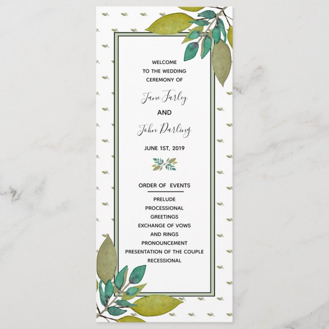 Green Leaves Wedding Program (Front)