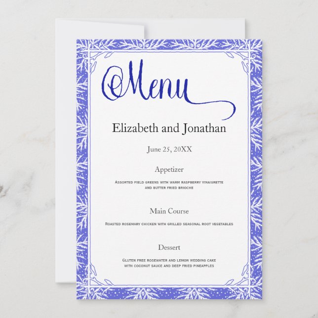 Green Leaves Wedding Reception Menu Card (Front)