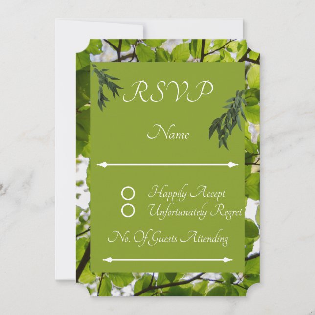 Green Leaves Wedding RSVP Response Card (Front)