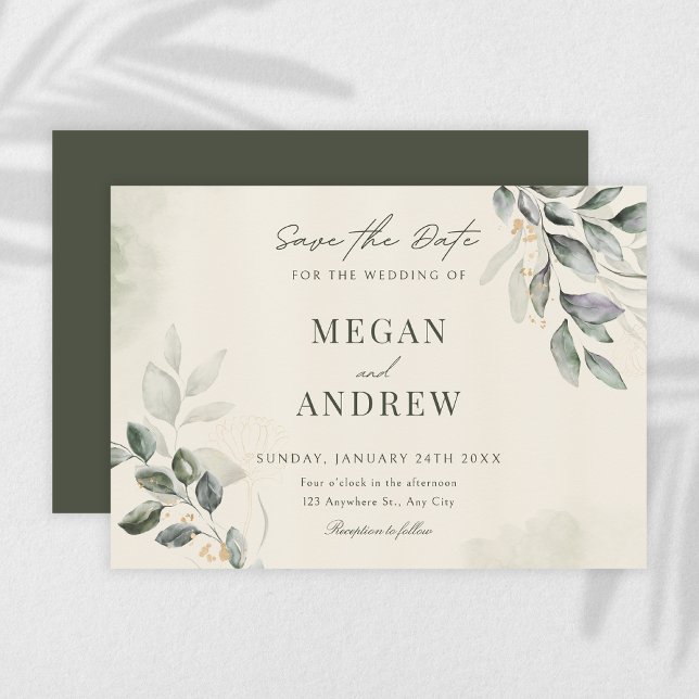 Green leaves wedding save the date (Creator Uploaded)