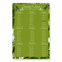 Green Leaves Wedding Seating Chart White Print