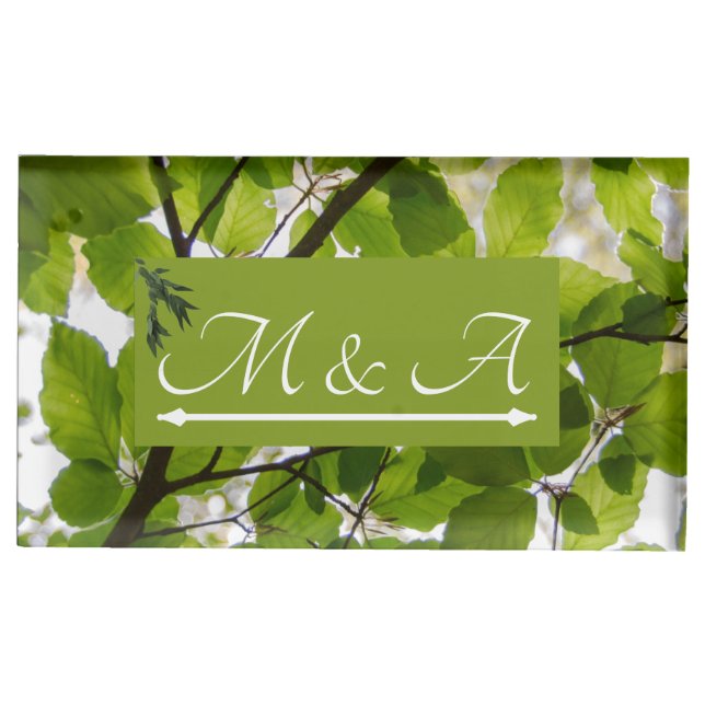 Green Leaves Wedding Table Card Holder (Front)