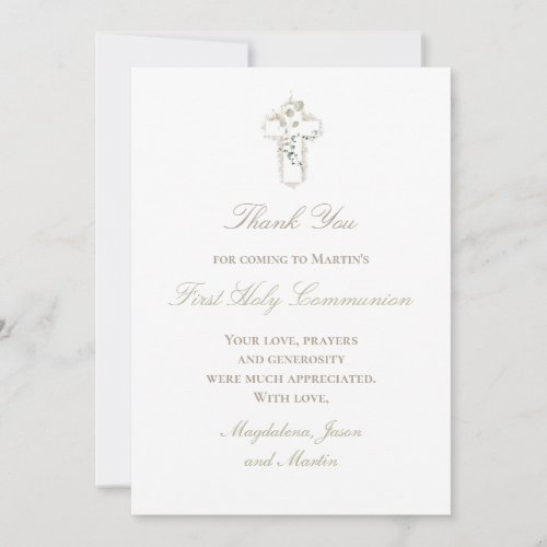 green leaves white cross thank you card