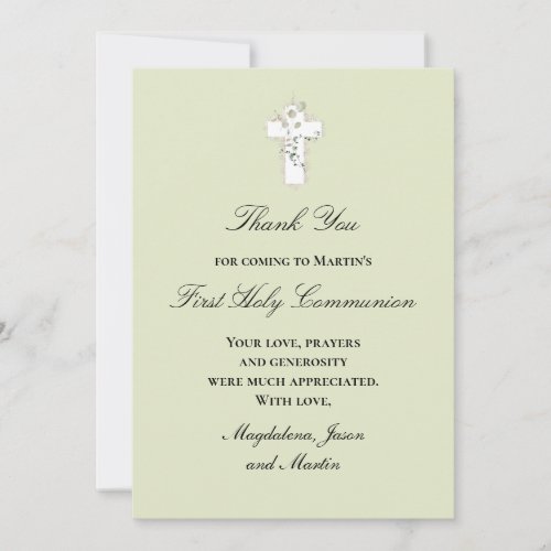 green leaves white cross thank you card