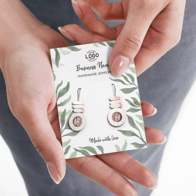 Green Leaves White Jewelry Earrings Display Card (Creator Uploaded)