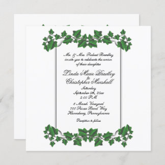 Green Leaves White Wedding Invitation
