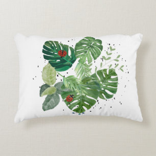 Green Leaves with Red Bugs - Vintage Minimalist Re Accent Pillow