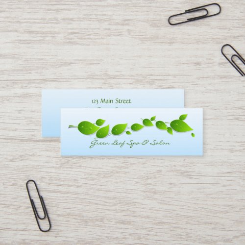 Green Leaves with Water Drops Skinny Mini Business Card