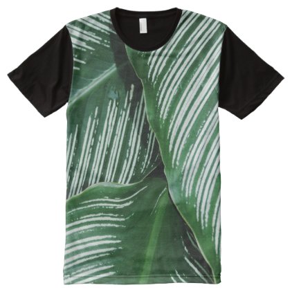 Green Leaves with White Stripes Closeup All-Over-Print T-Shirt