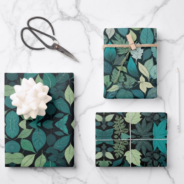 Green leaves wrapping paper sheets (Front)