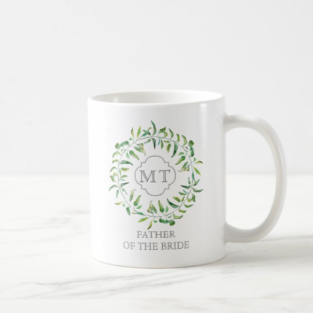 Green Leaves Wreath Bachelor Party Monogram Coffee Mug (Right)