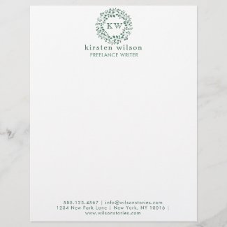Green leaves wreath | Monogram Letterhead