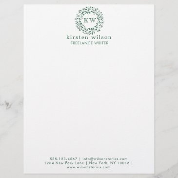 Green leaves wreath | Monogram Letterhead
