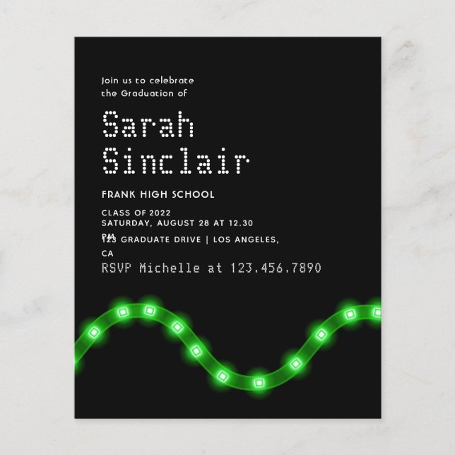 Green LED Lights Graduation Party Invitation Flyer (Front)